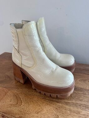 Jeffrey Campbell Quavo Cream Patent Platform Ankle Boots